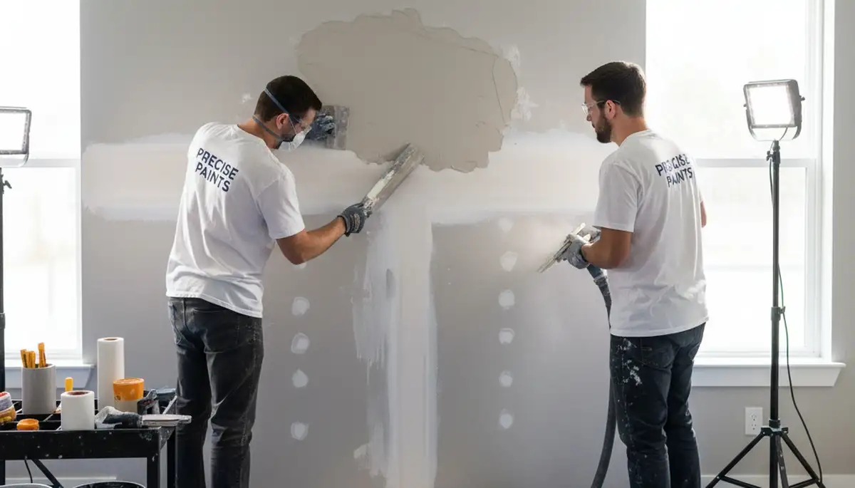 Grand Rapids Paint Pros repairing drywall cracks and water damage in a Grand Rapids, MI home