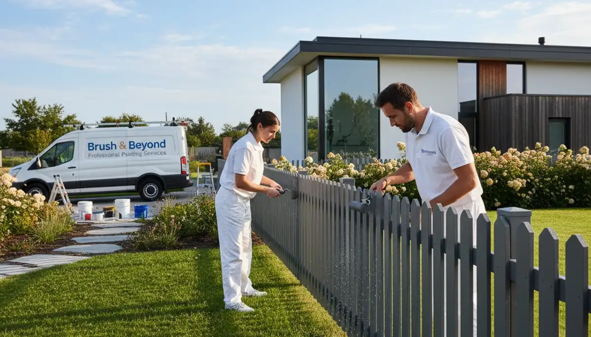 Fence painters protecting a Grand Rapids, MI fence with durable exterior paint finish