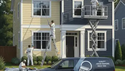 Grand Rapids, MI house painting crew applying durable exterior paint to a home