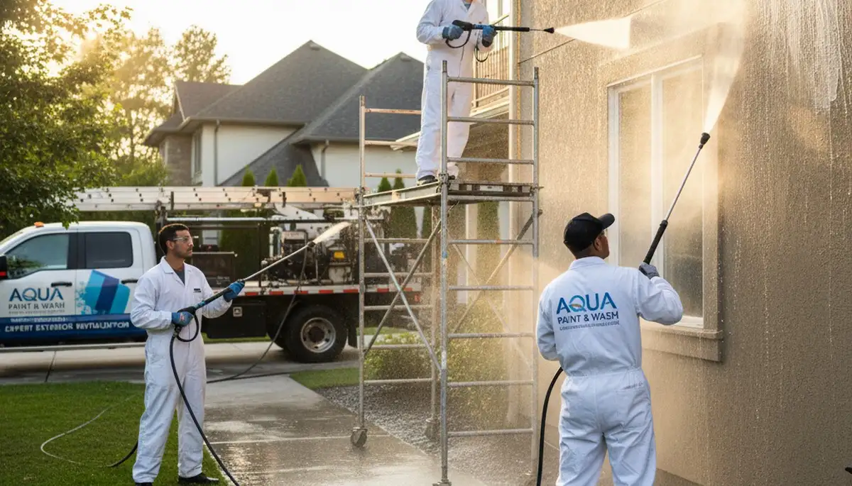 Pressure washing service in Grand Rapids, MI cleaning siding and driveway for a painting company